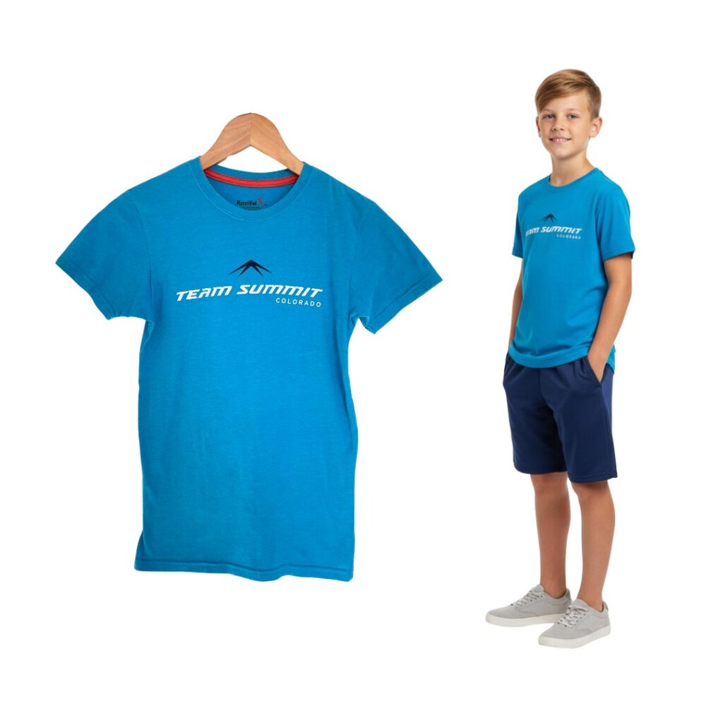 Kastlfel T-Shirt Kids XS Snowboarding Team Summit Colorado Blue Turquoise Skiing